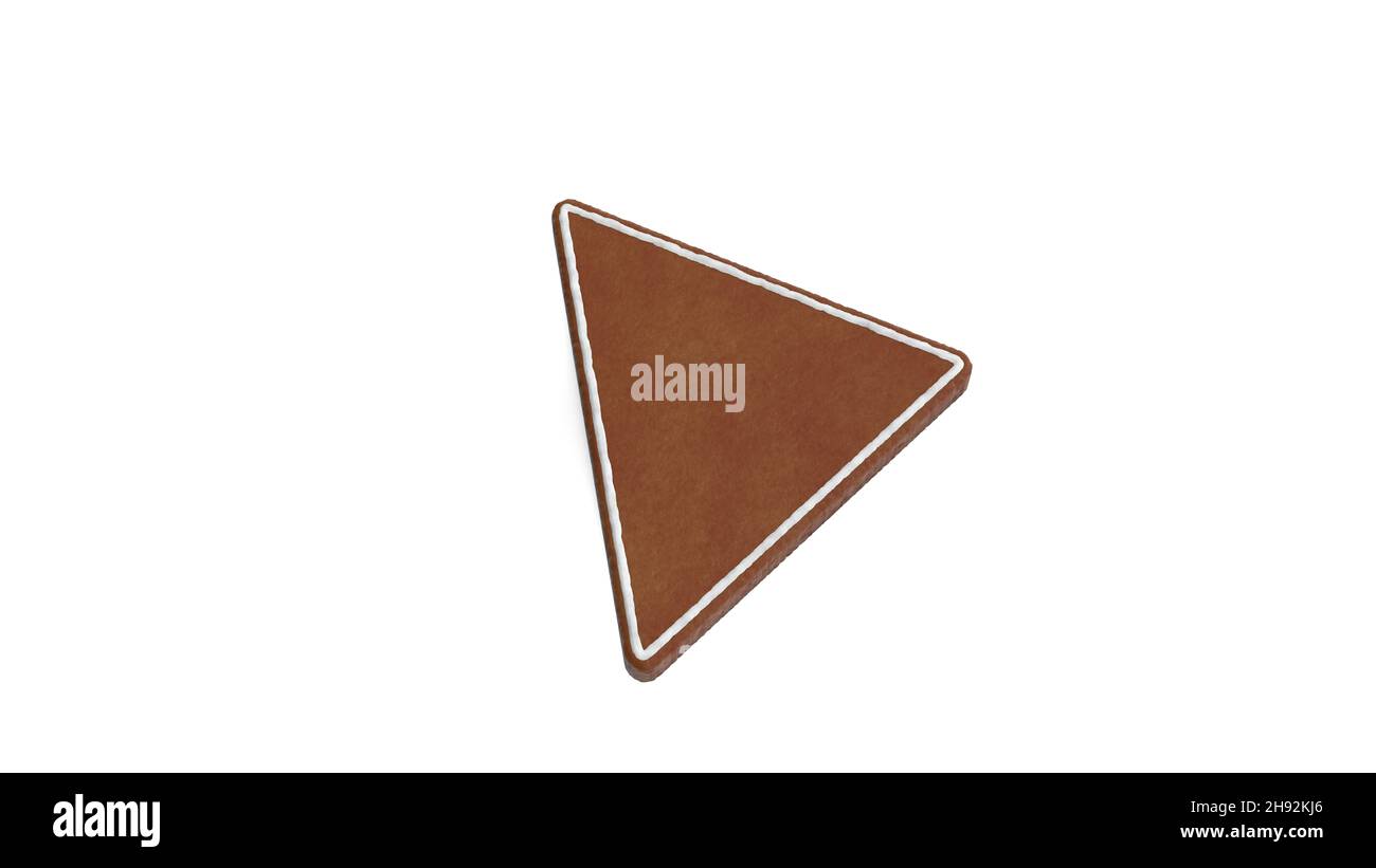 3d rendering of gingerbread cookie in shape of symbol of triangle play ...