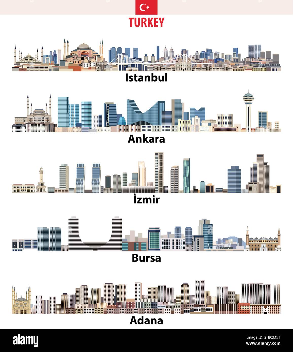 Turkish biggest cities skylines vector set Stock Vector