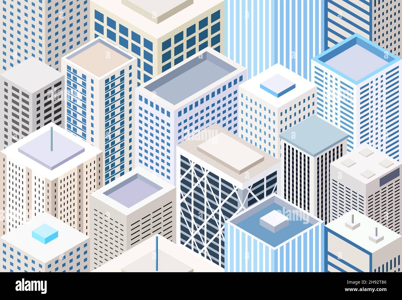Flat style isometric city buildings vector seamless pattern Stock Vector