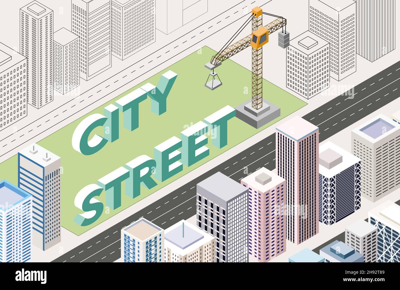 City street isometric vector concept illustration Stock Vector