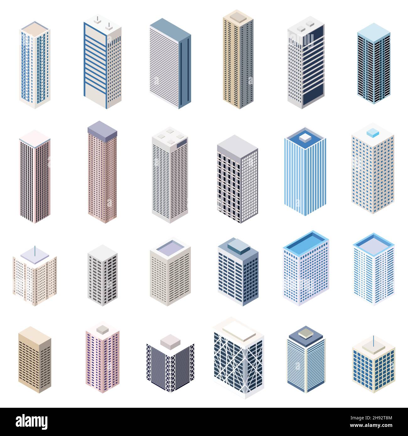 Isometric buildings vector set isolated on white background Stock Vector