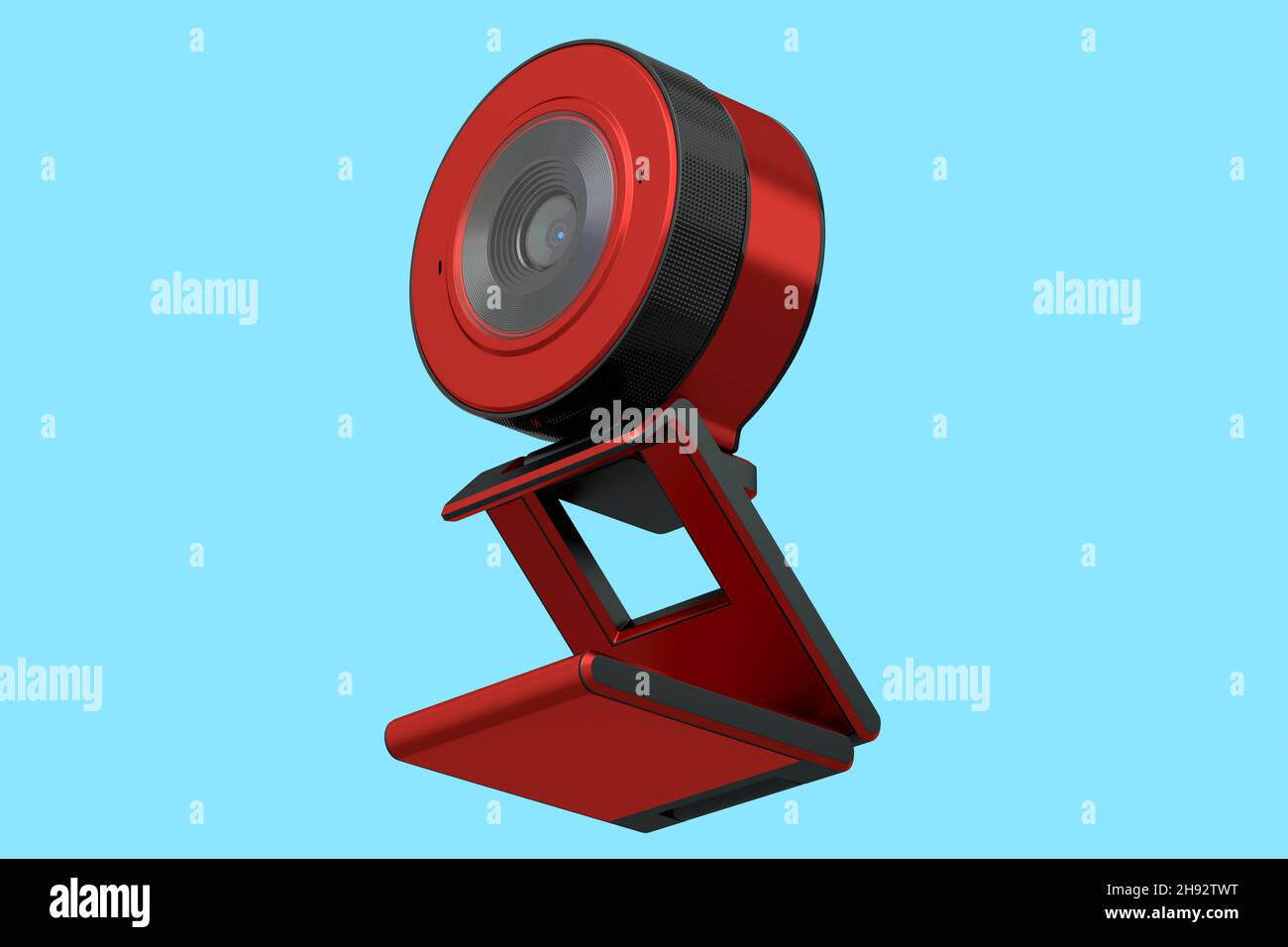 Webcam staying on stand isolated on blue background. 3D rendering of  security web camera for online video chat and conference Stock Photo - Alamy