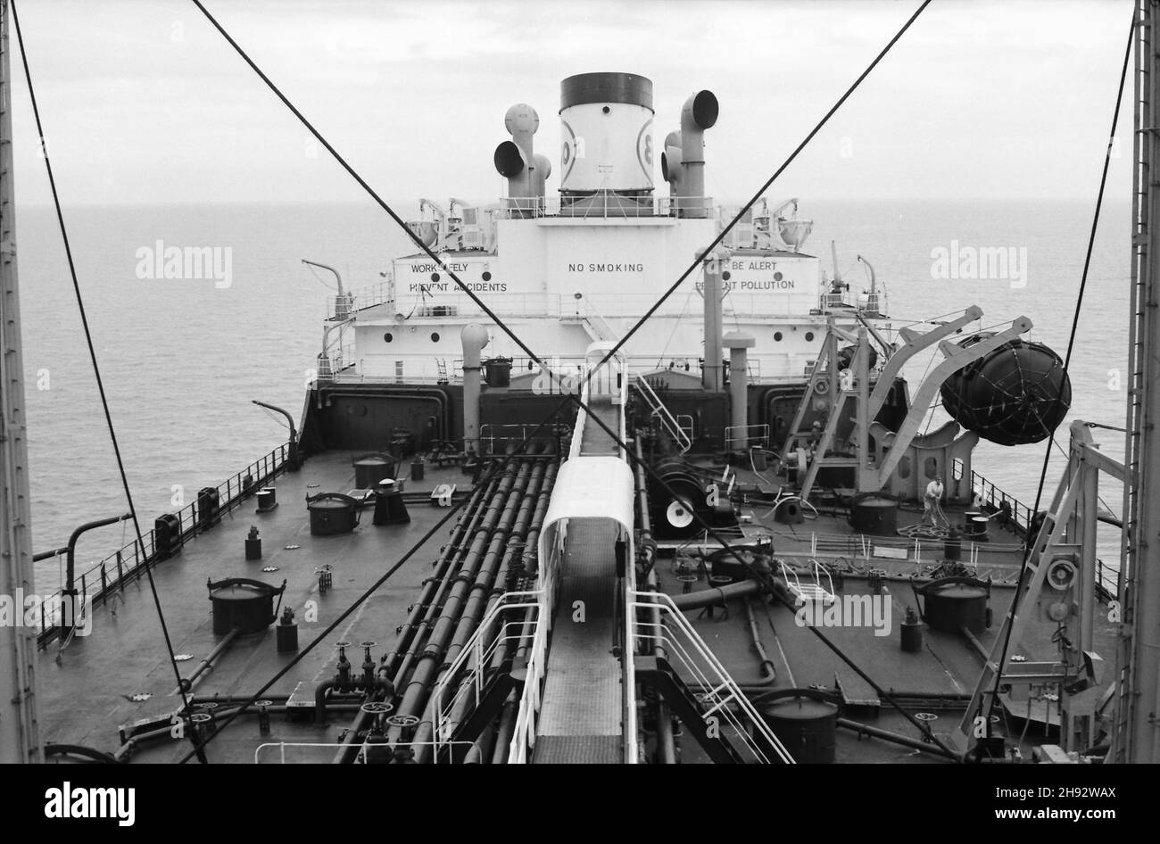 SS Esso York, looking aft, December 1975. The ship was used for lightening supertankers (removing part of their cargo) so they could access some ports. Stock Photo
