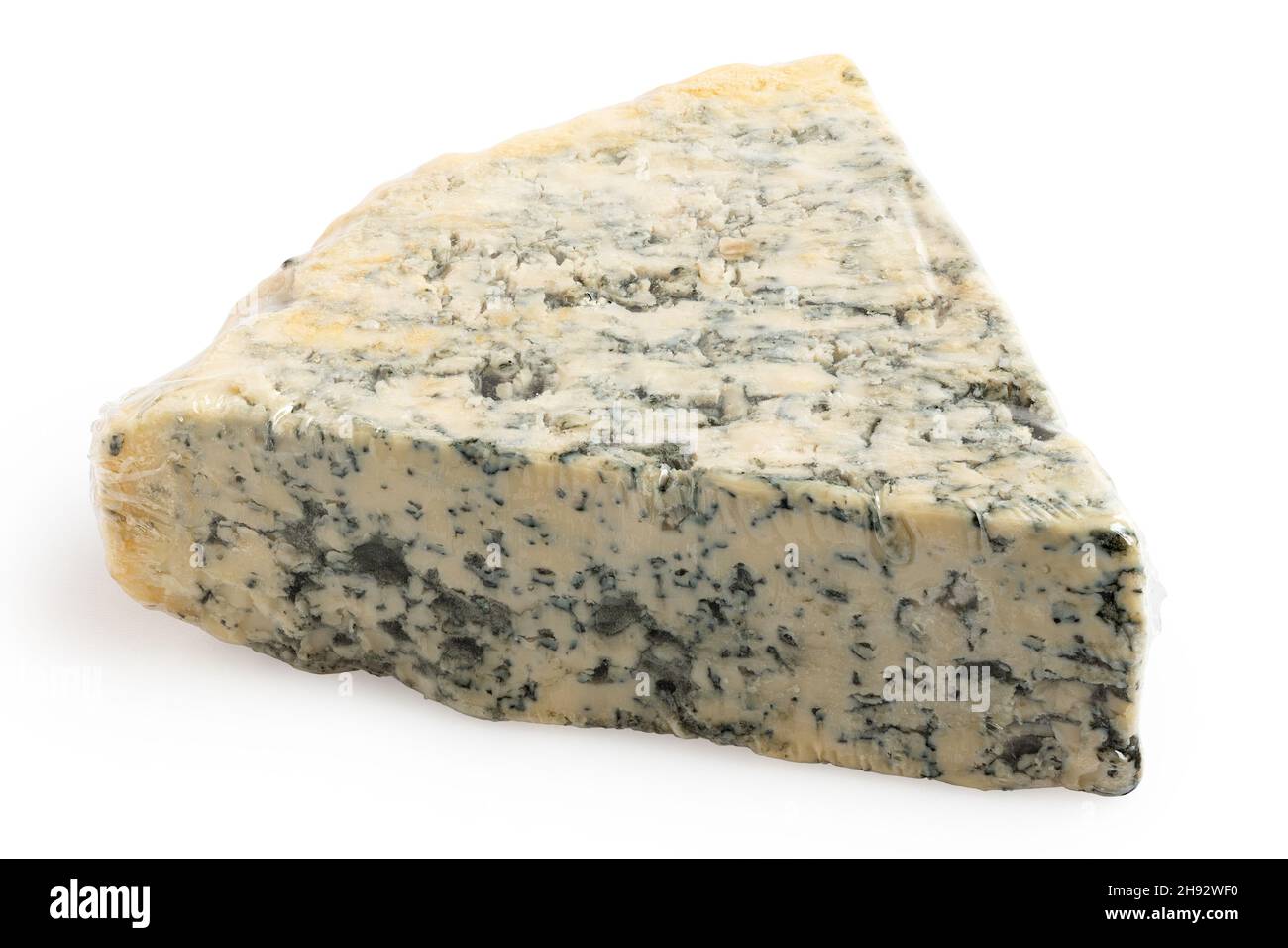 Blue cheese wedge isolated on white. Stock Photo