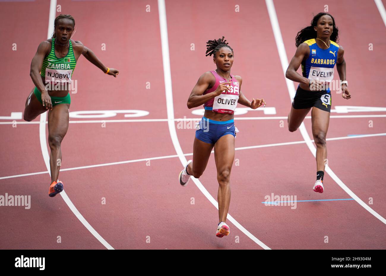Javianne Oliver competing in the 100 meters of the Tokyo 2020 Olympic