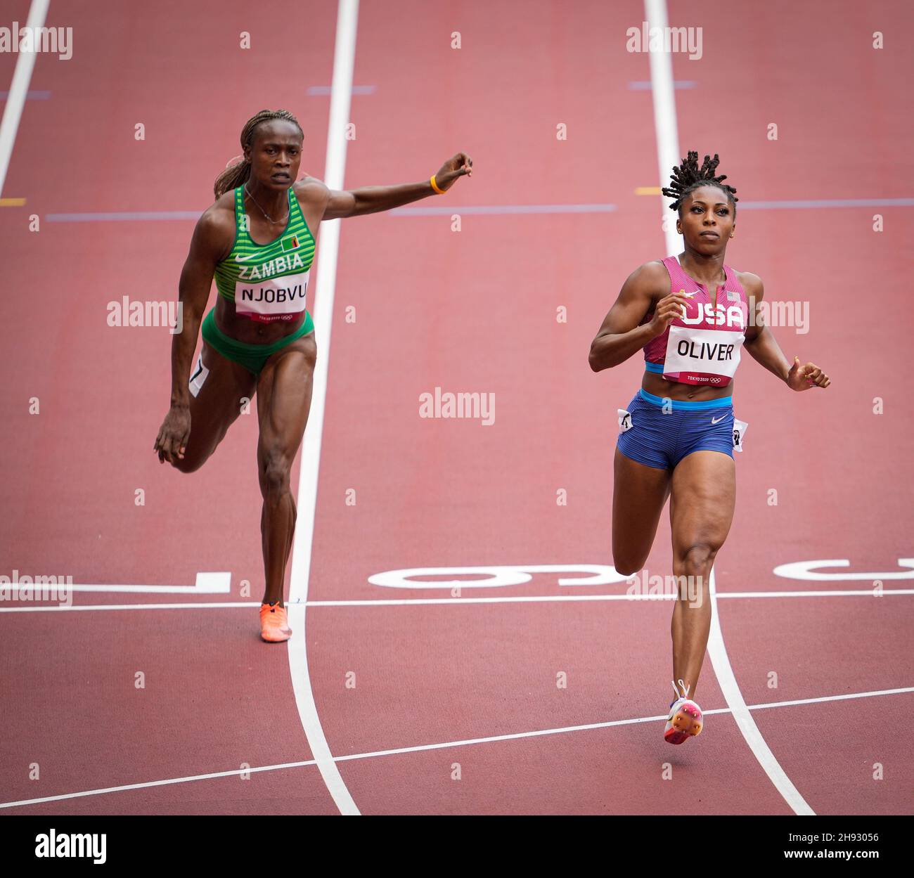 Javianne Oliver competing in the 100 meters of the Tokyo 2020 Olympic ...