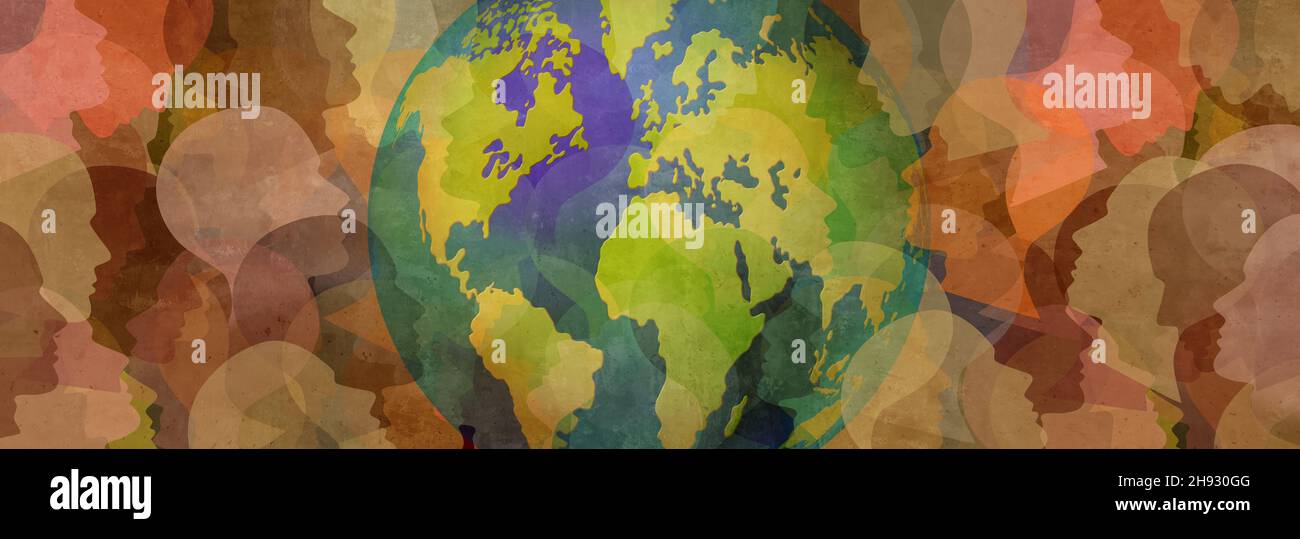 World culture background and international people united together as a crowd of diverse population from all countries of the earth. Stock Photo
