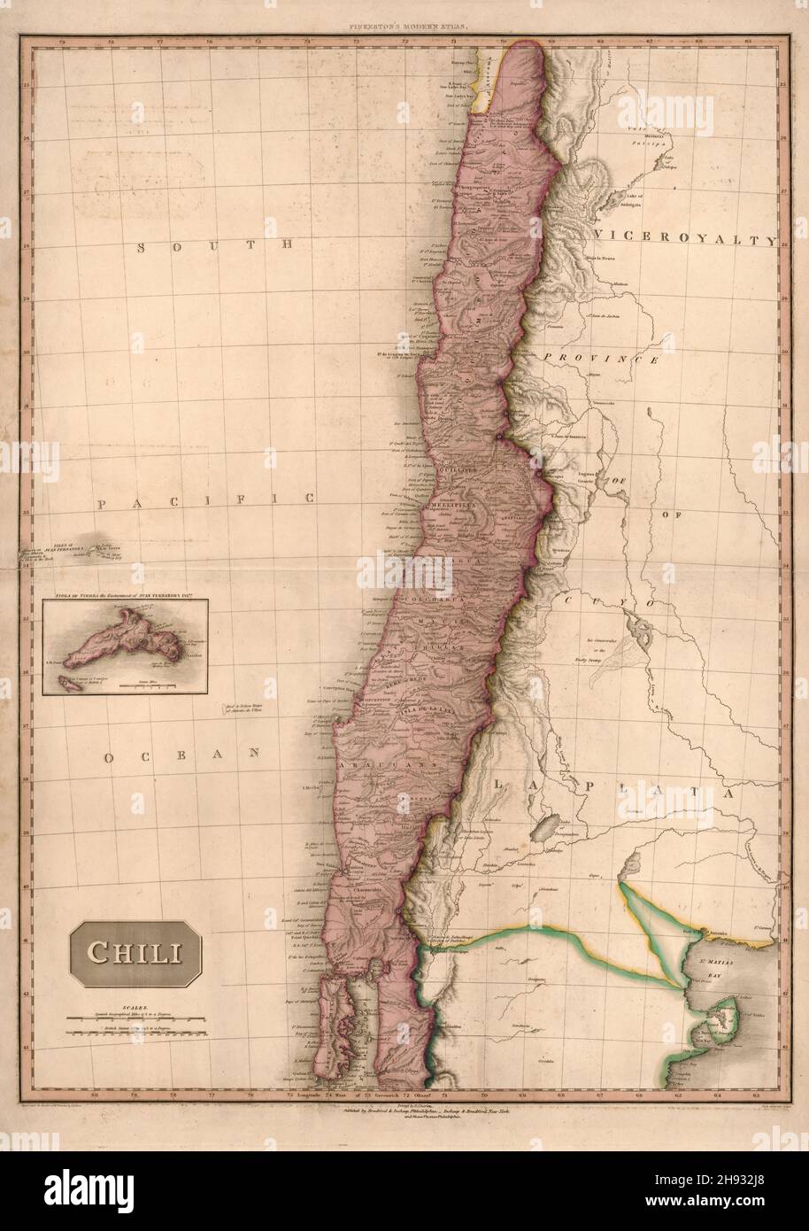 Nineteenth century map map of Chile in South America, ca. 1818 Stock Photo