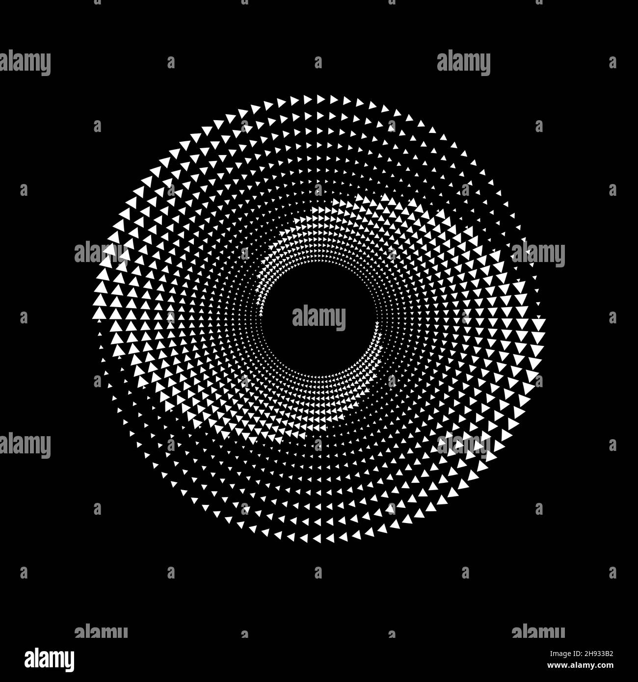Abstract tiny white triangles in circle form. Geometric art. Halftone