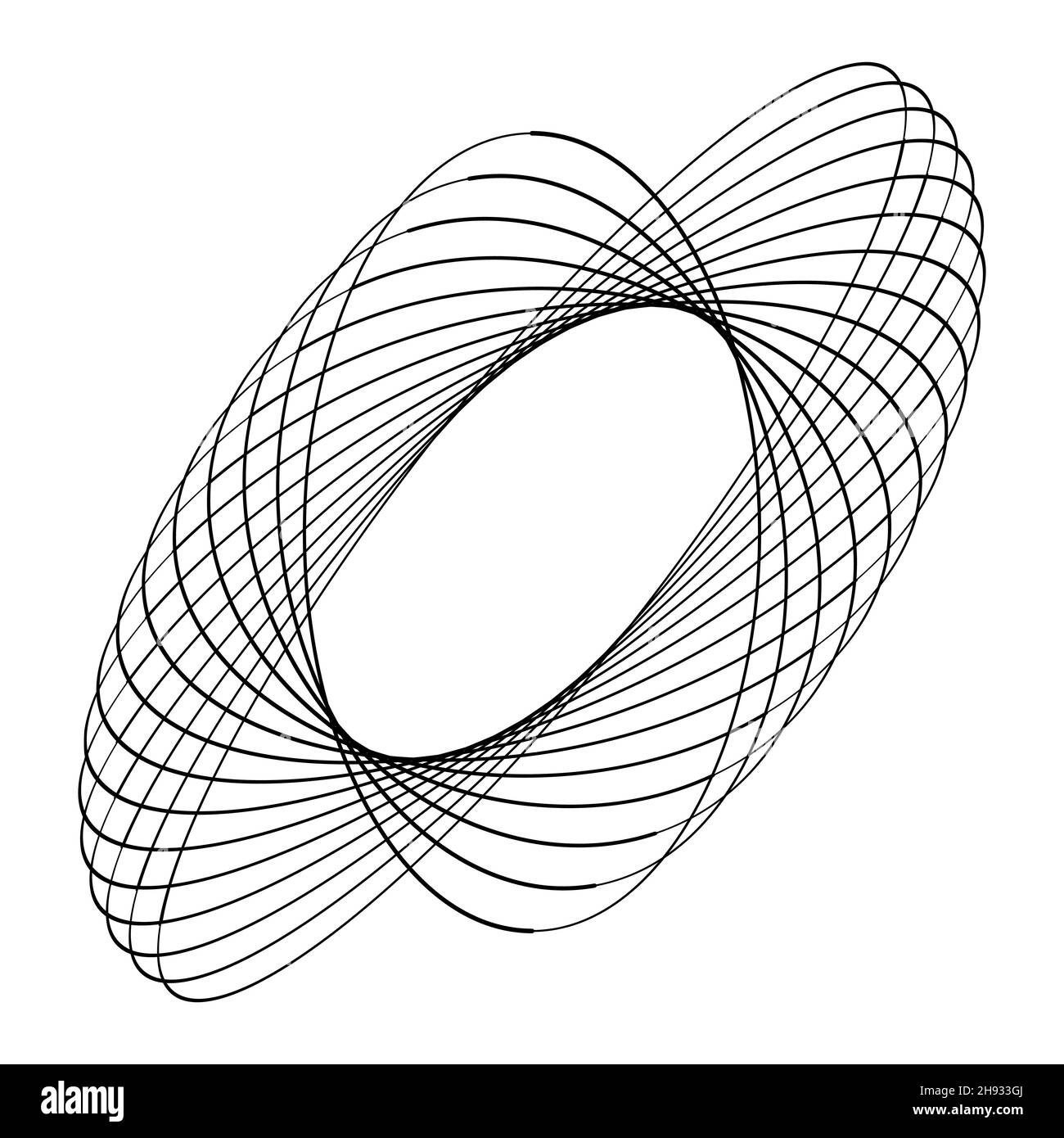 Black ellipses in spiral form. Vector illustration. Trendy design element for frame, round technology logo, sign, symbol, web, prints, posters Stock Vector