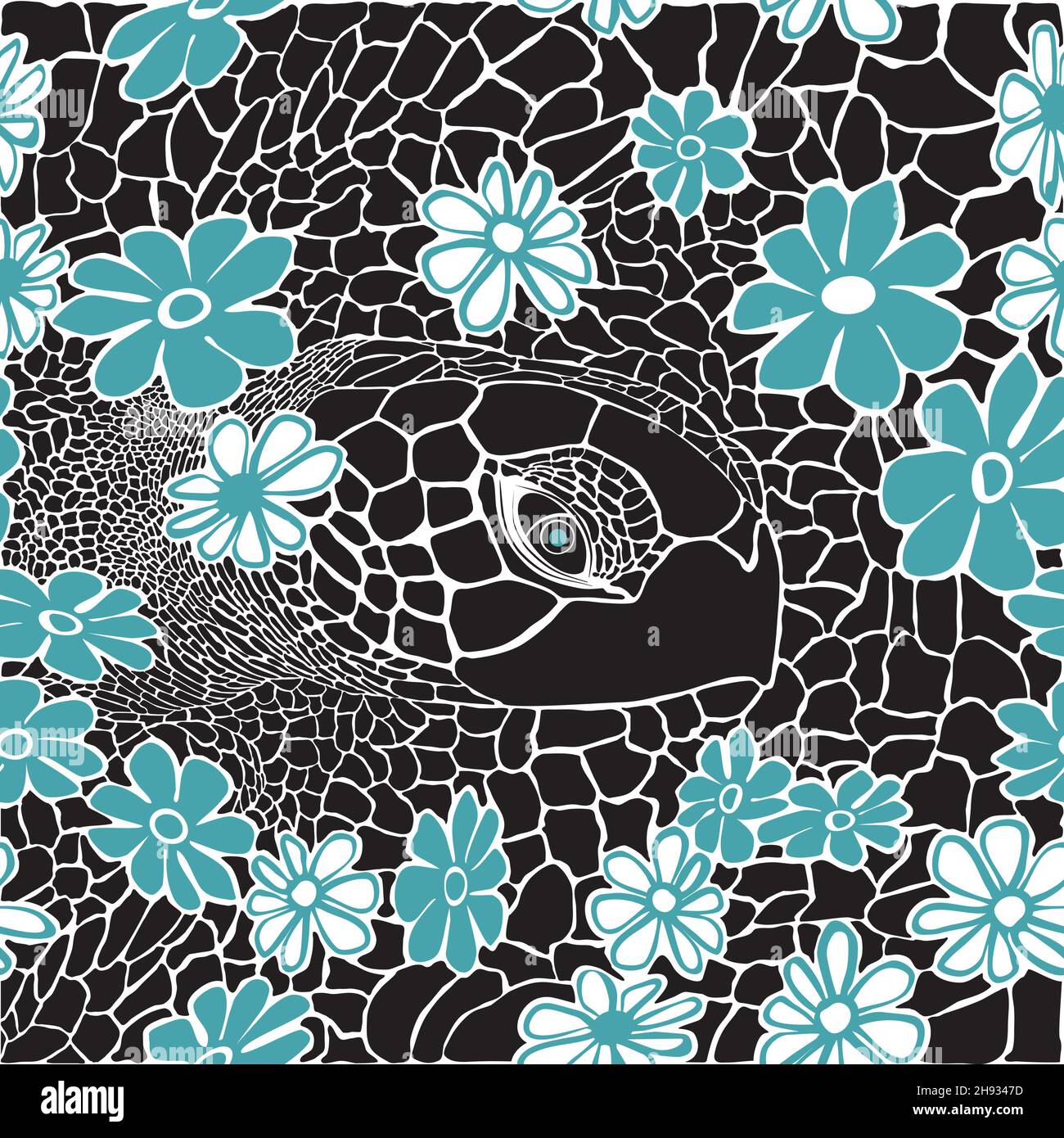 Background formed by a turtle and flowers Stock Vector