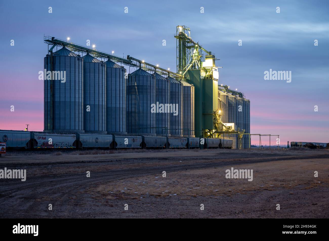 Blackie, Alberta November 21, 2021 Cargil grain elevator in the