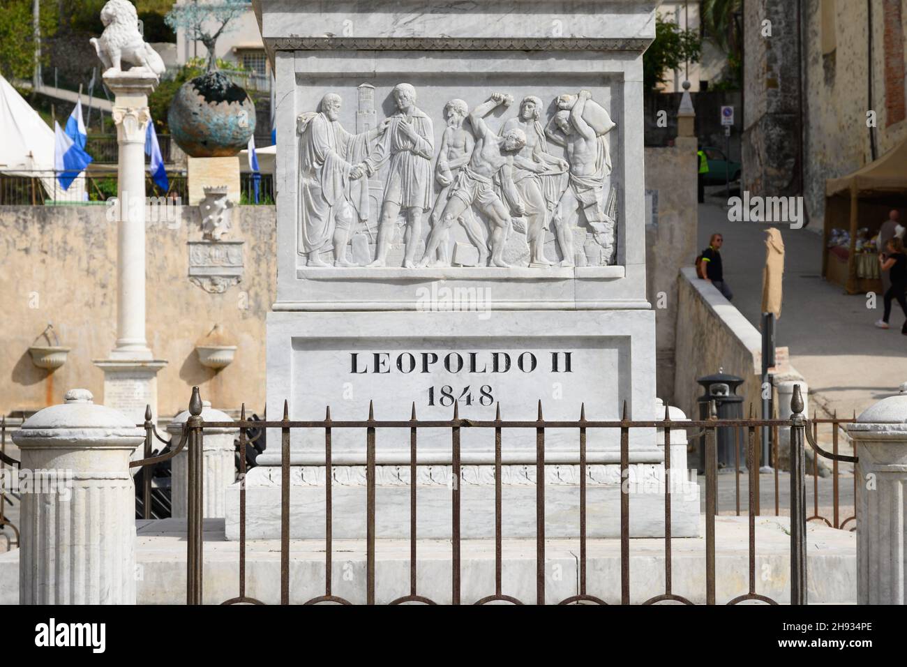 PietrasantaItalyOctober 2021 White marble statue of Leopoldo II Grand