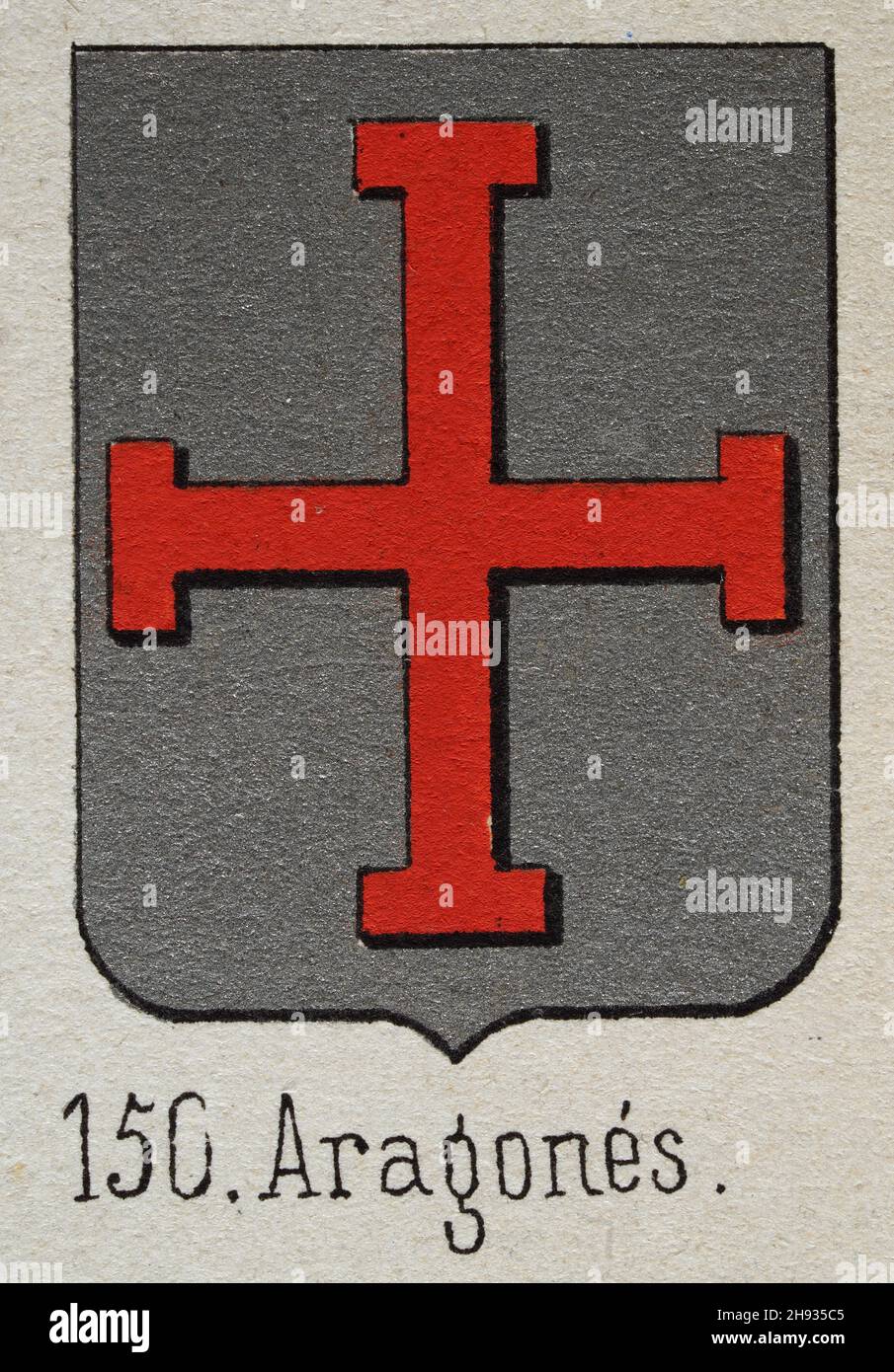 Aragones heraldry, Illustration of a coat of arms, Red cross on silver shield, Heraldric symbols Stock Photo