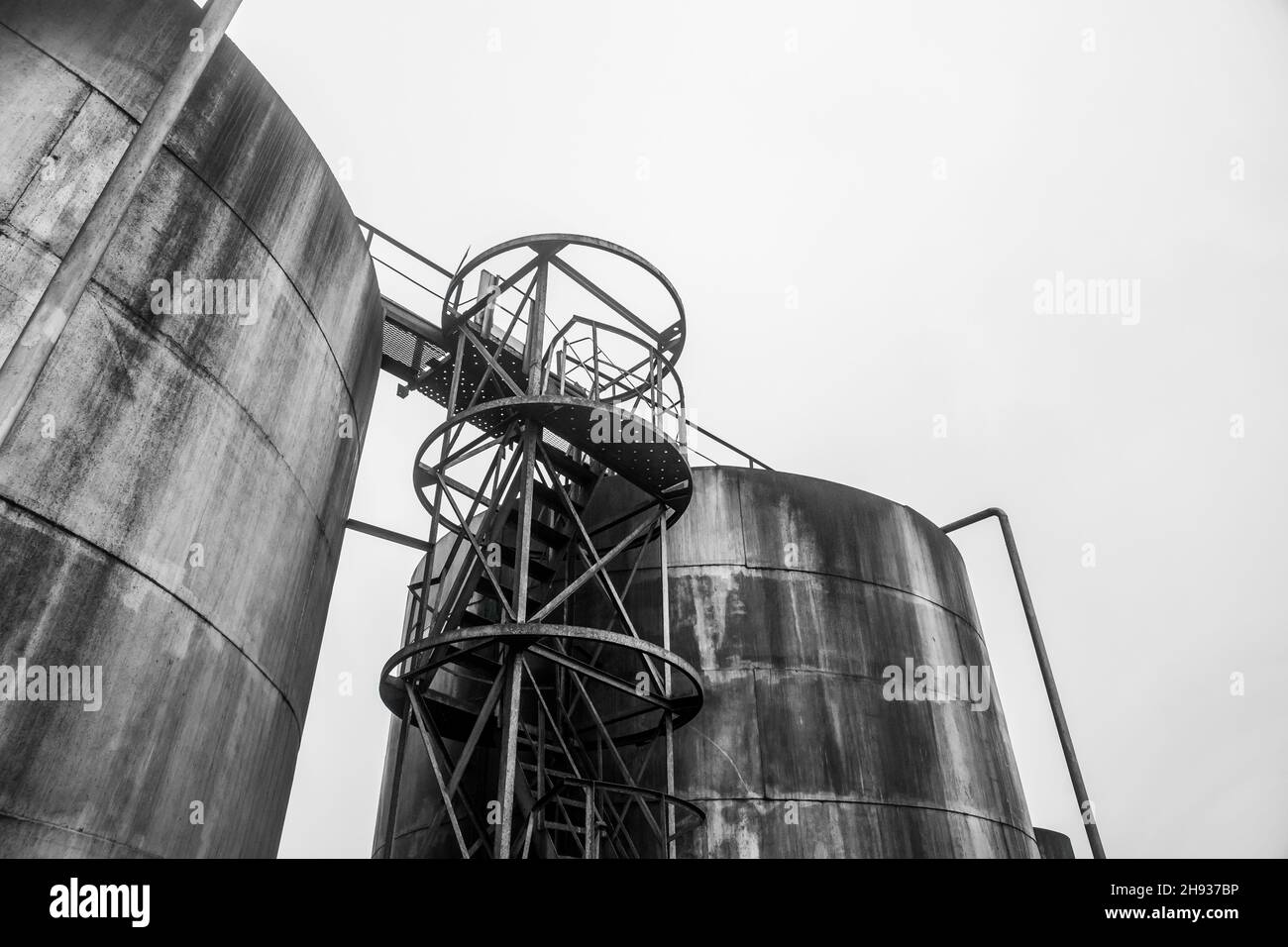 Fuel old chemical tank barrel oil in an industrial abandoned plant
