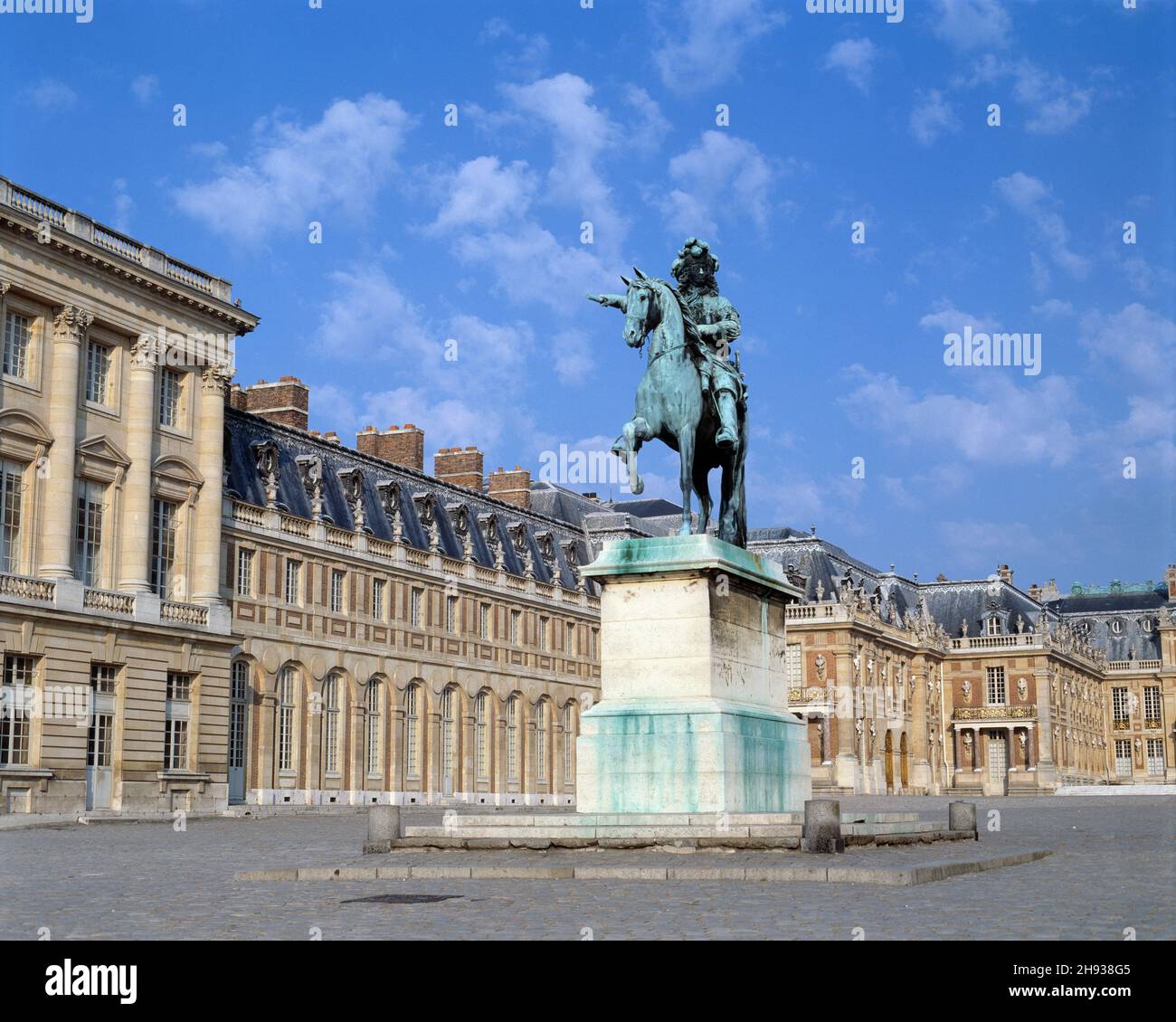France. Near Paris. Palace of Versailles. Equestrian statue of King Louis XIV. Stock Photo