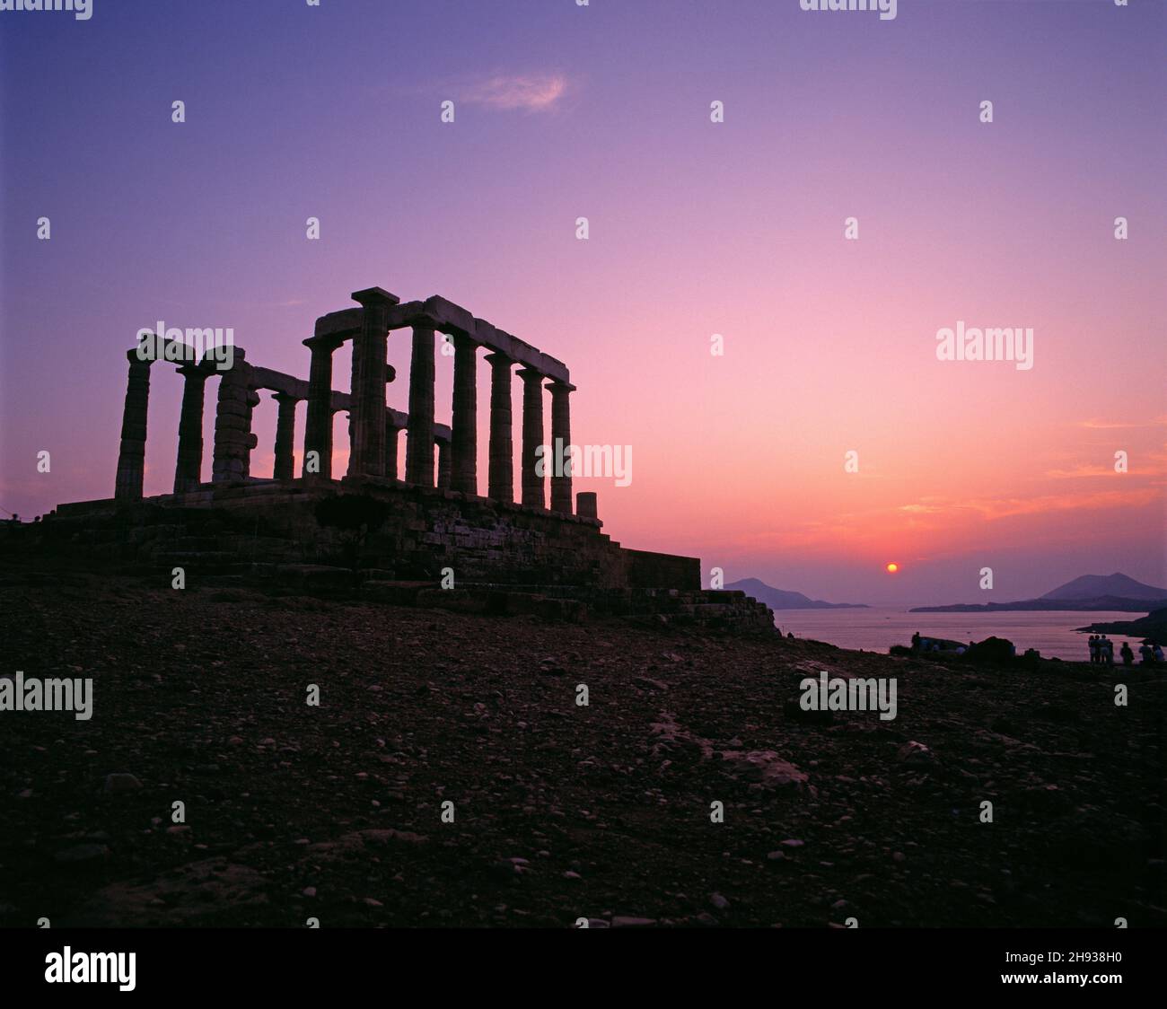 Temple of Poseidon at sunset. Stock Photo