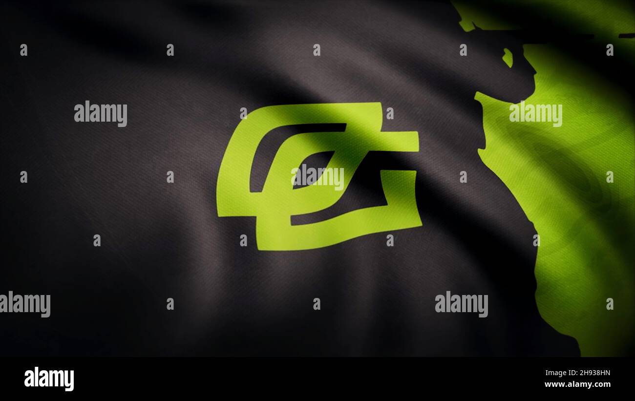 Animation waving flag symbol of professional eSports team OpTic Gaming