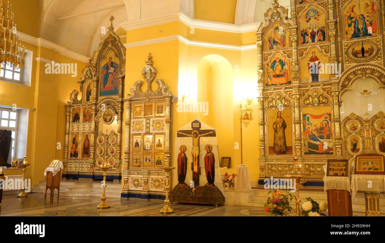 Beautiful Golden interior of Church with bright icons. Stock footage.  Beautiful iconostasis in middle of Golden hall of Church. Luxury gold  interior o Stock Photo - Alamy
