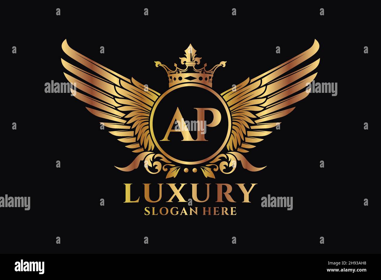 Luxury royal wing Letter AP crest Gold color Logo vector, Victory logo, crest logo, wing logo, vector logo . Stock Vector