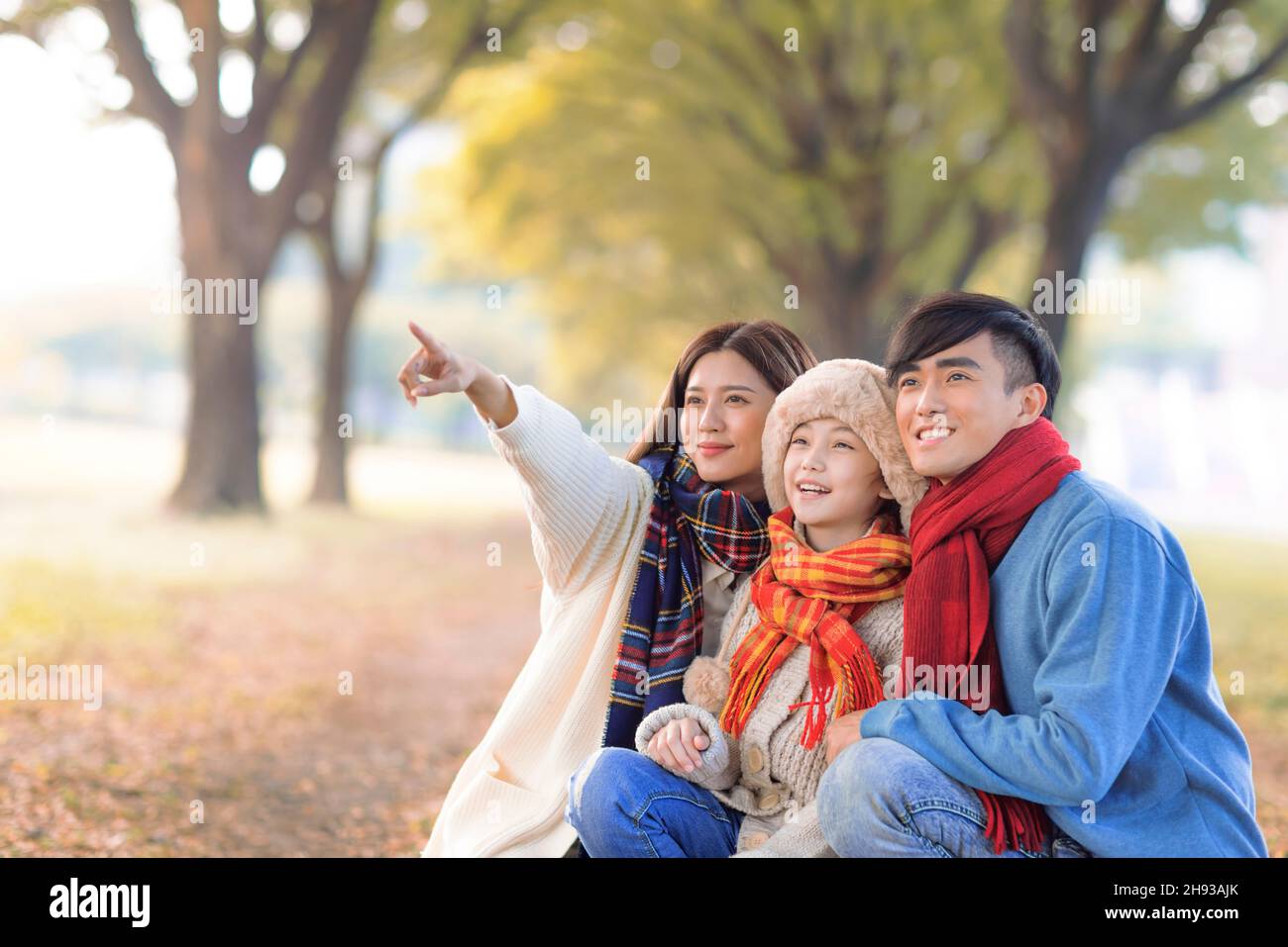 happy asian  family in autumn park Stock Photo