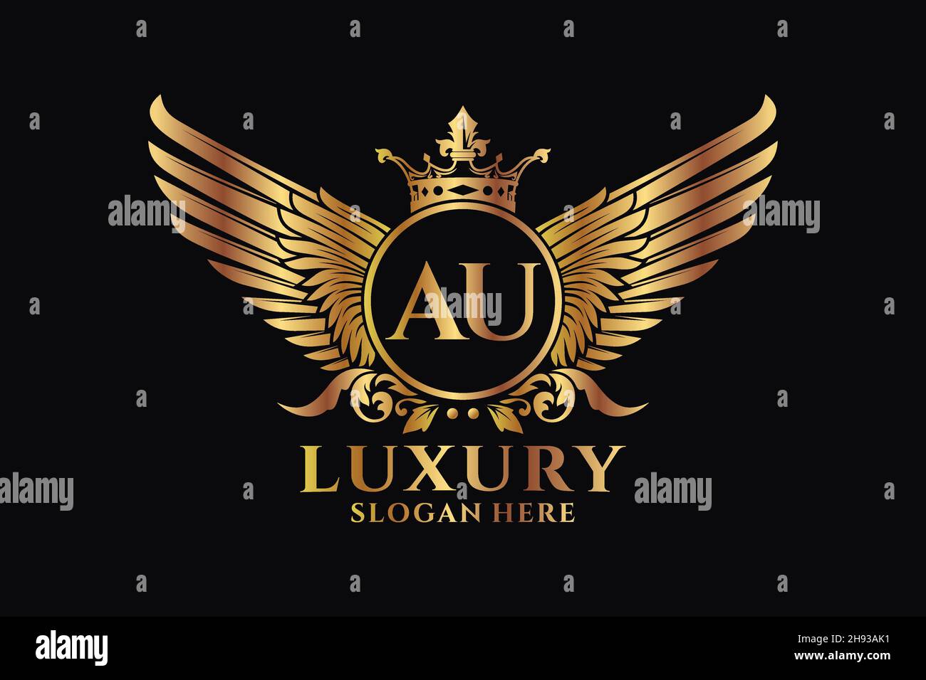 Luxury royal wing Letter AU crest Gold color Logo vector, Victory logo, crest logo, wing logo, vector logo . Stock Vector