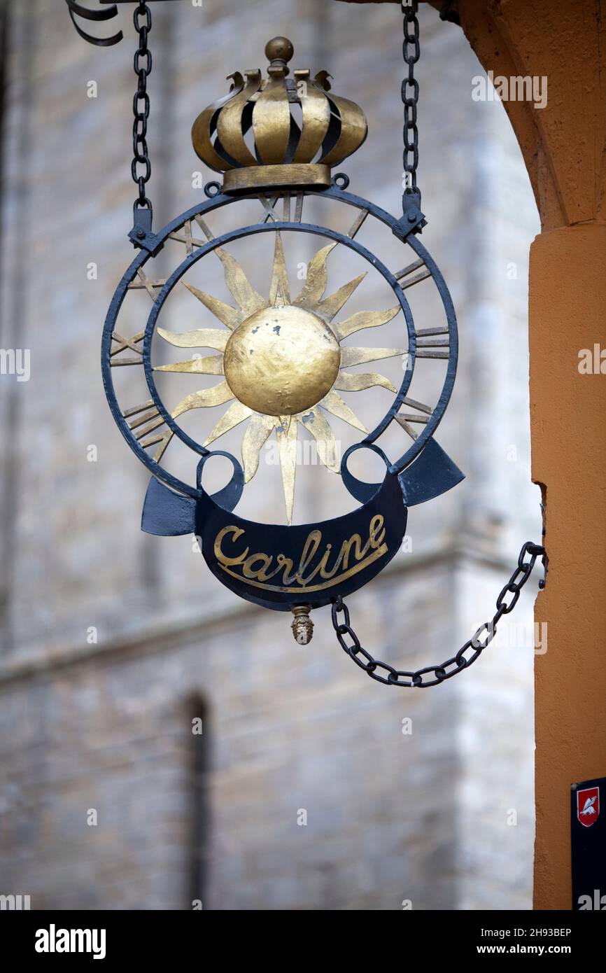 Sign of a clockmaker's, Vannes, department of Morbihan, region of ...