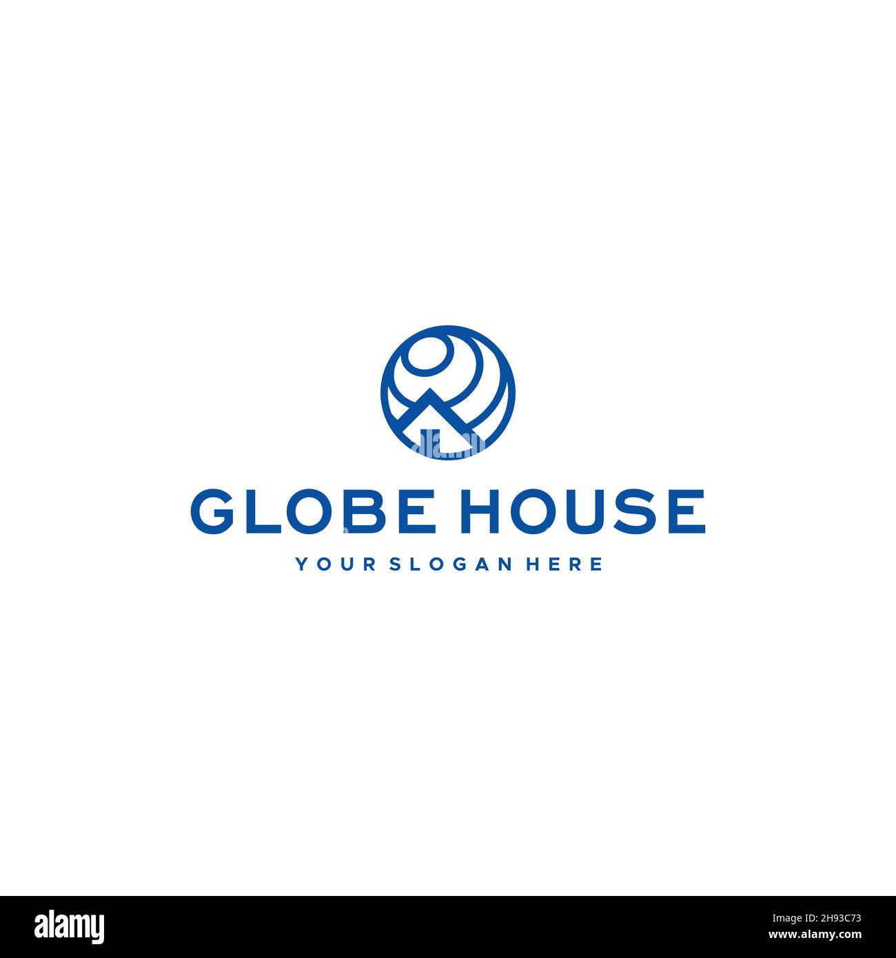 minimalist GLOBE HOUSE building circle Logo design Stock Vector