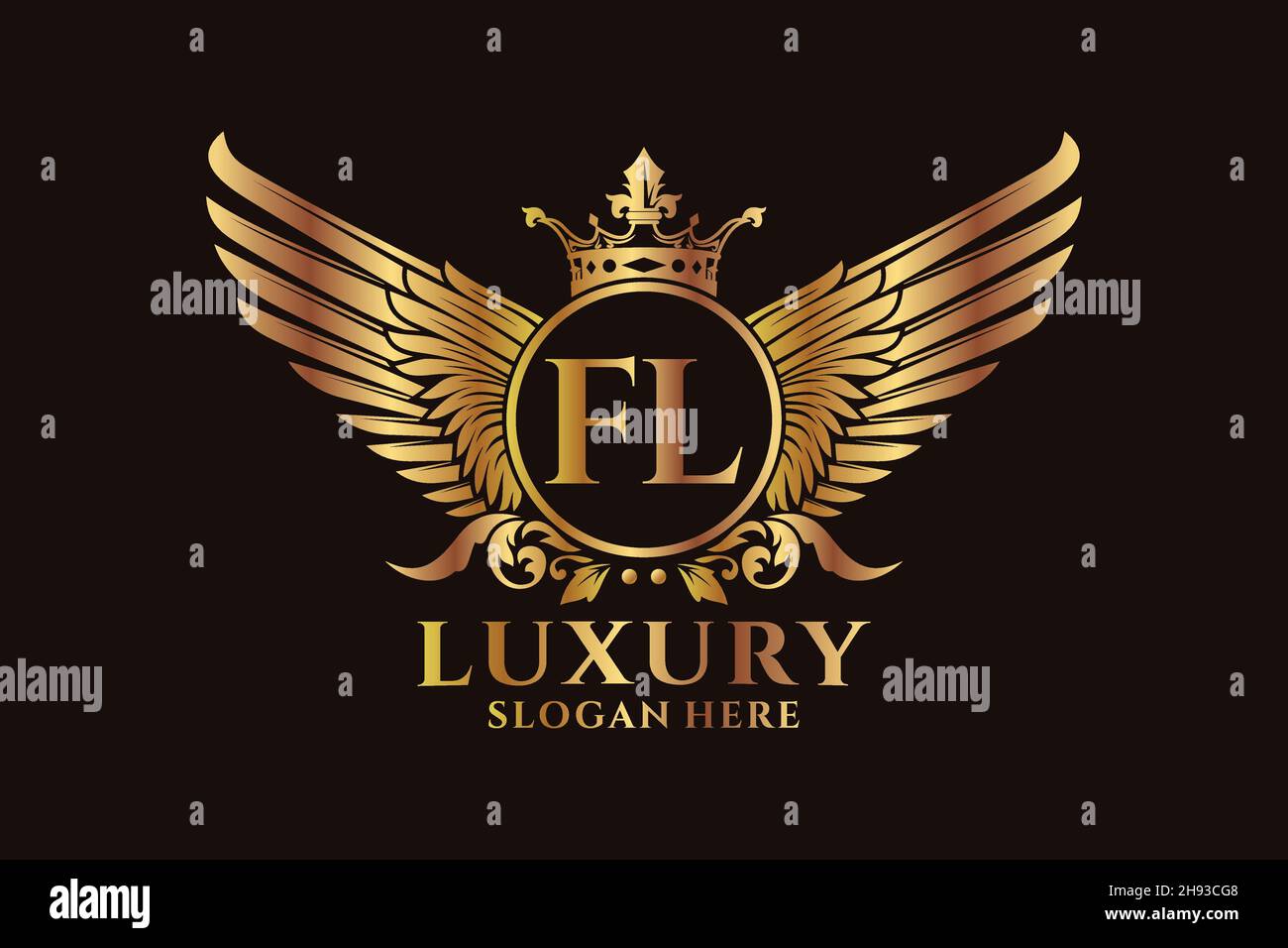 Luxury royal wing Letter FL crest Gold color Logo vector, Victory logo, crest logo, wing logo, vector logo . Stock Vector