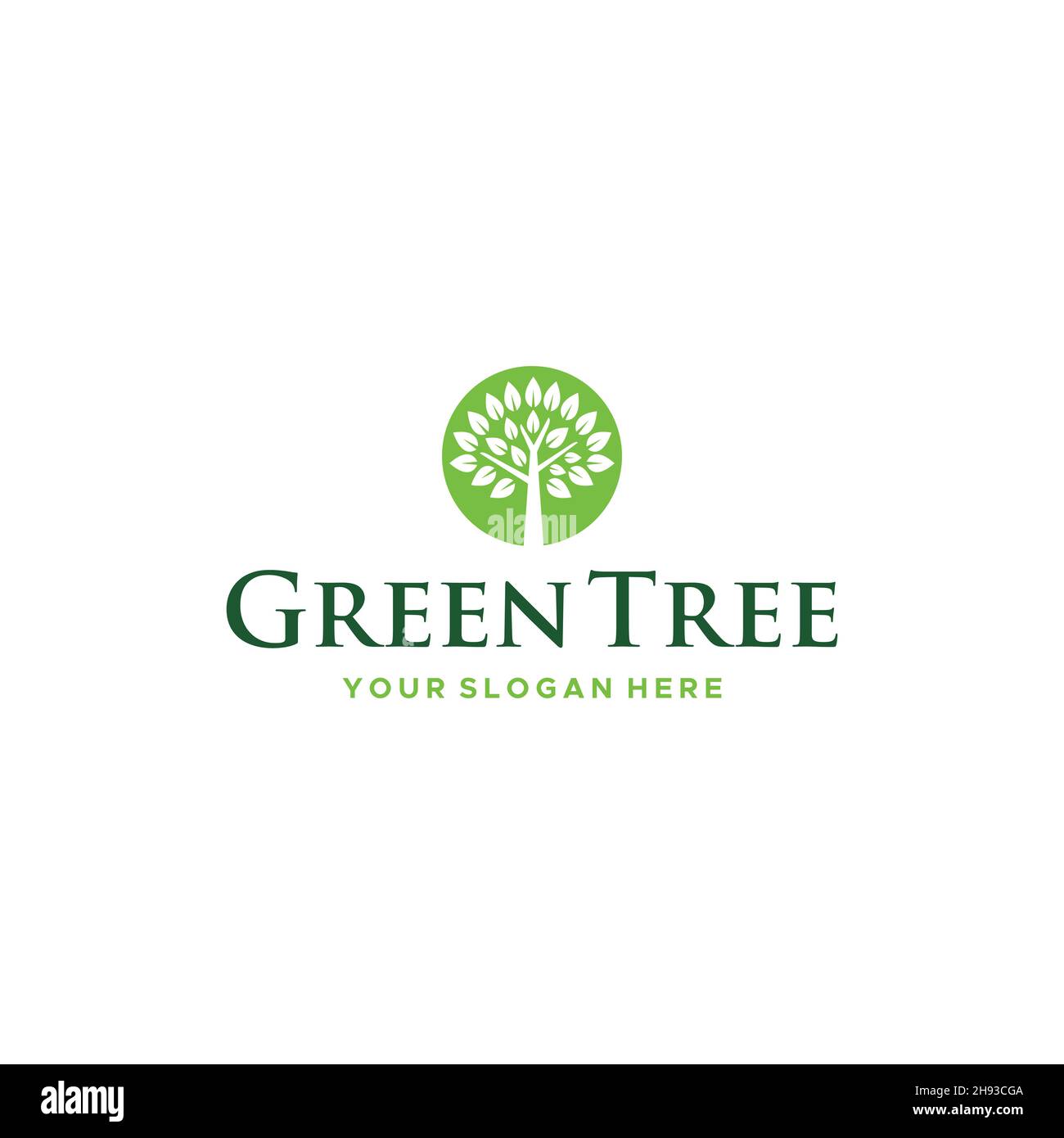 minimalist GREEN TREE leaves plants logo design Stock Vector