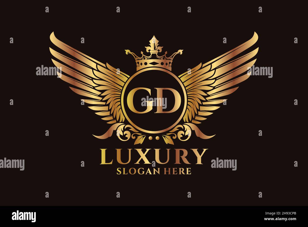 Luxury royal wing Letter GD crest Gold color Logo vector, Victory logo, crest logo, wing logo, vector logo . Stock Vector