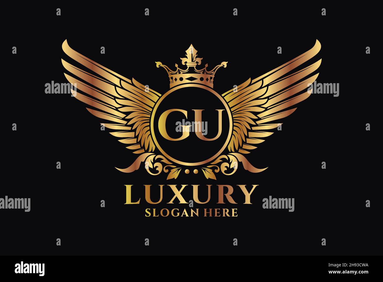 Luxury royal wing Letter GU crest Gold color Logo vector, Victory logo, crest logo, wing logo, vector logo . Stock Vector