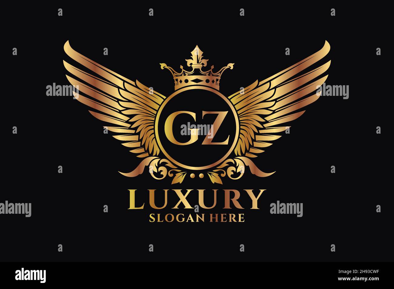 Luxury royal wing Letter GZ crest Gold color Logo vector, Victory logo, crest logo, wing logo, vector logo . Stock Vector