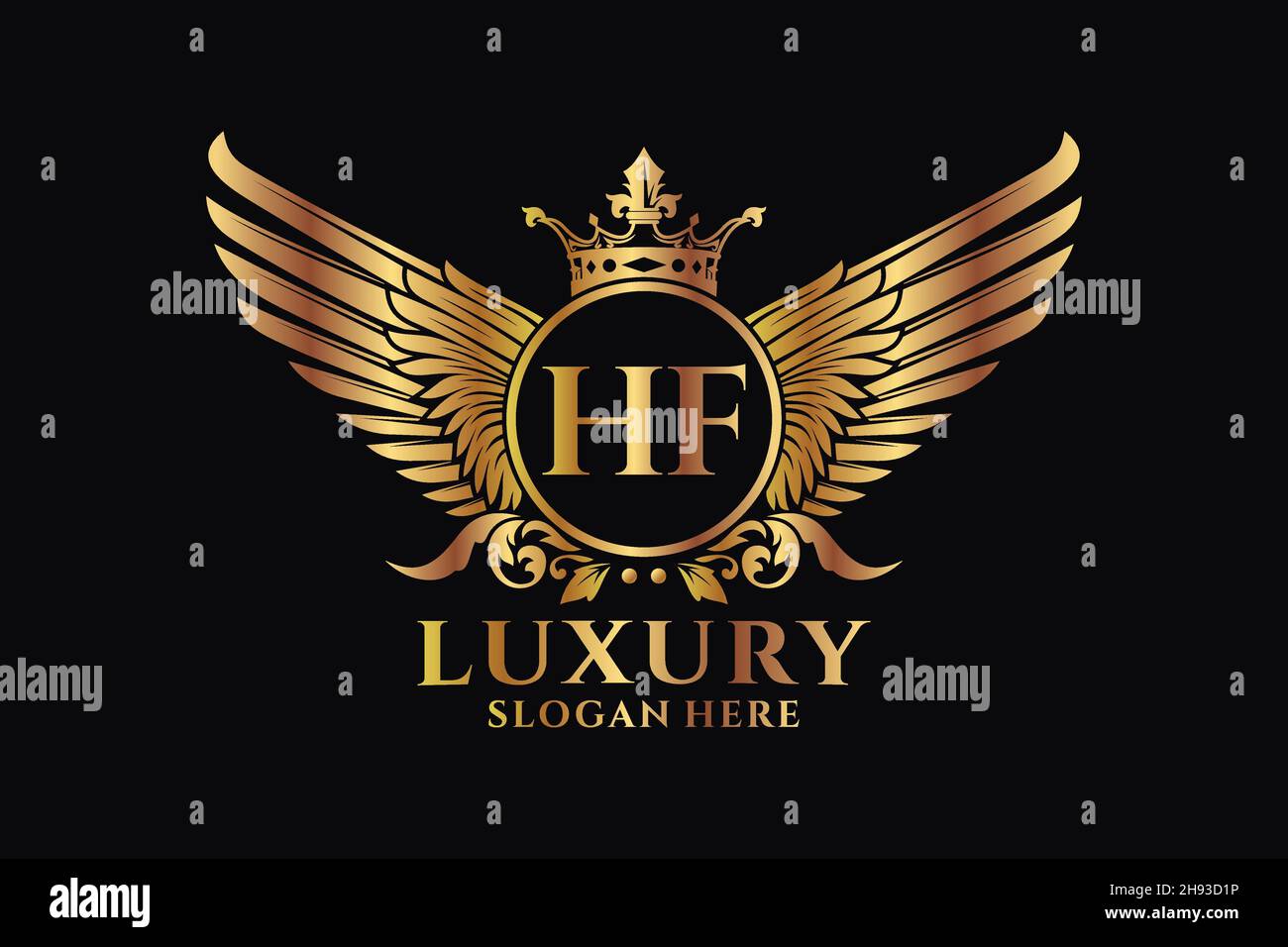 Luxury royal wing Letter HF crest Gold color Logo vector, Victory logo ...