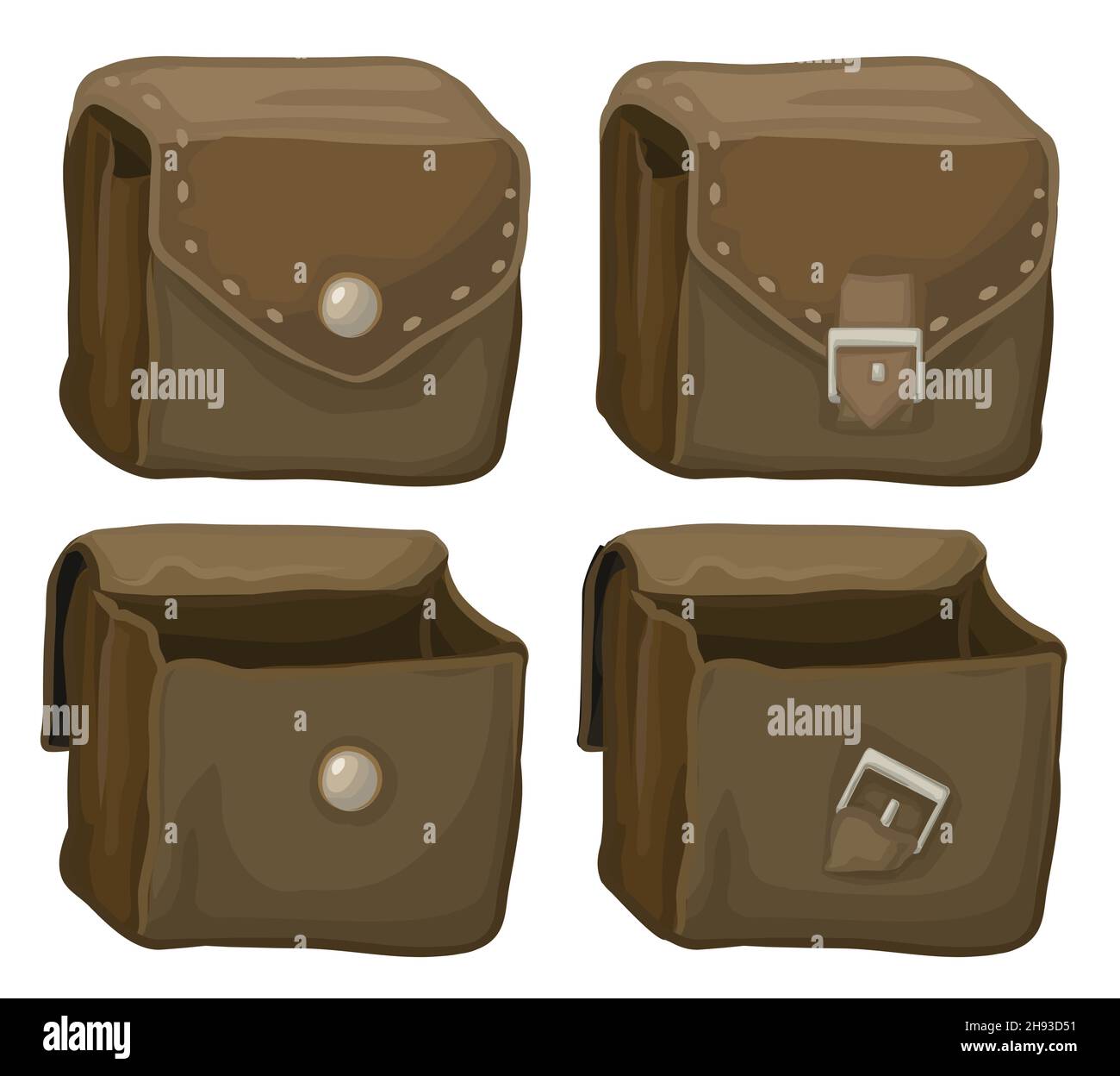 Leather bag empty, square shape icon set selection, color vector illustration design elements, horizontal, over white, isolated Stock Vector