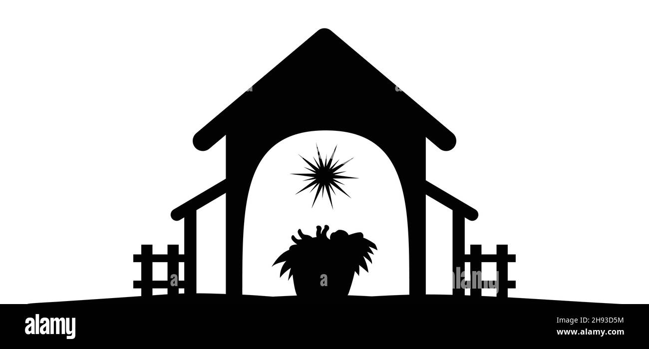 Holy night of birth of child jesus christ silhouette scene from religion christianity nativity scene. Biblical Religious History of Catholics. Cut for Stock Vector