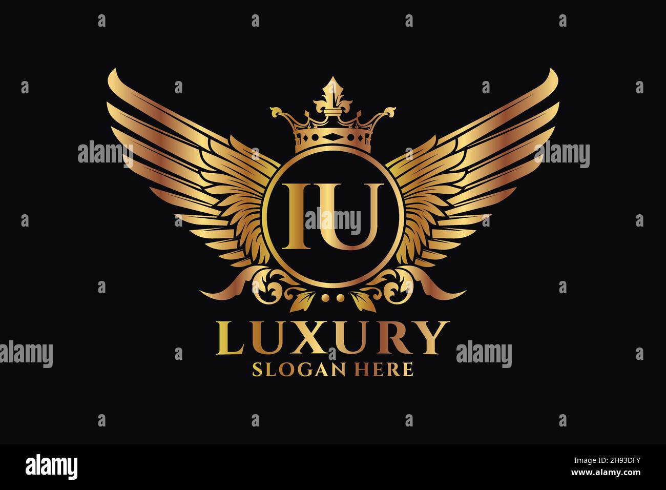 Luxury royal wing Letter IU crest Gold color Logo vector, Victory logo, crest logo, wing logo, vector logo . Stock Vector