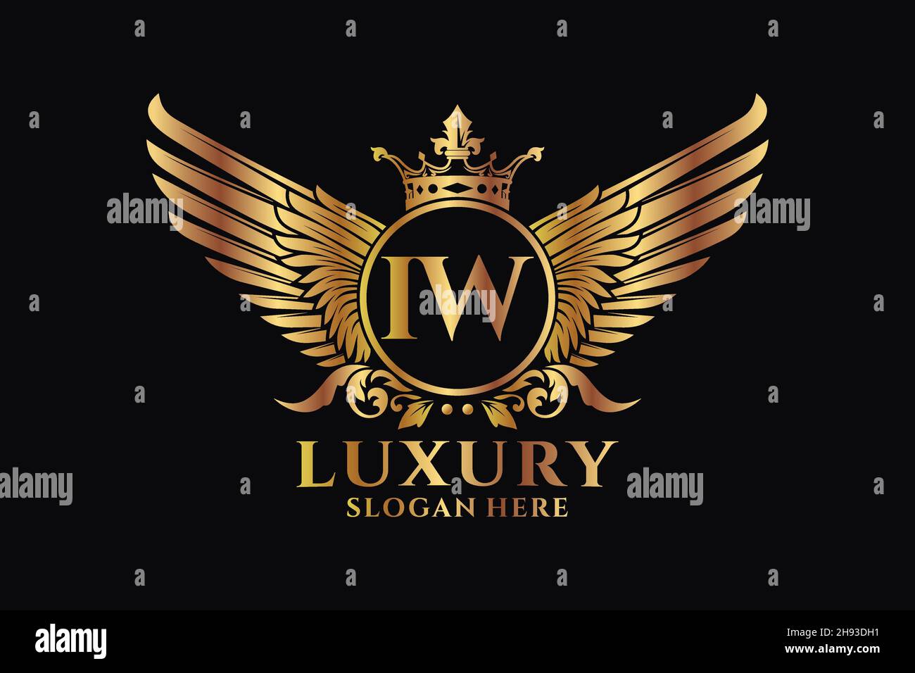 Luxury royal wing Letter IW crest Gold color Logo vector, Victory logo, crest logo, wing logo, vector logo . Stock Vector