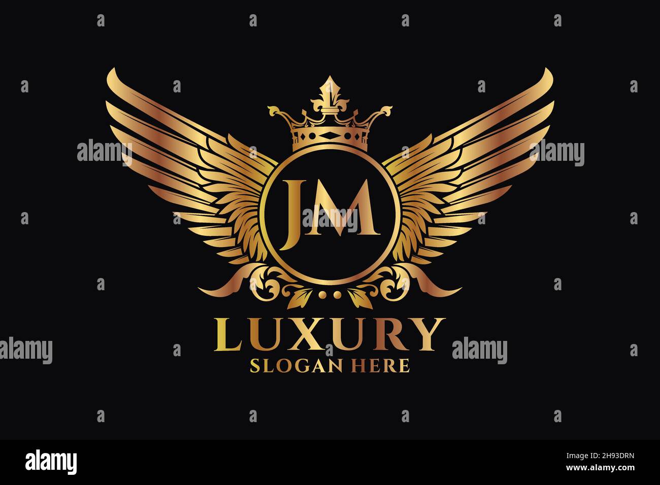 Luxury royal wing Letter JM crest Gold color Logo vector Victory