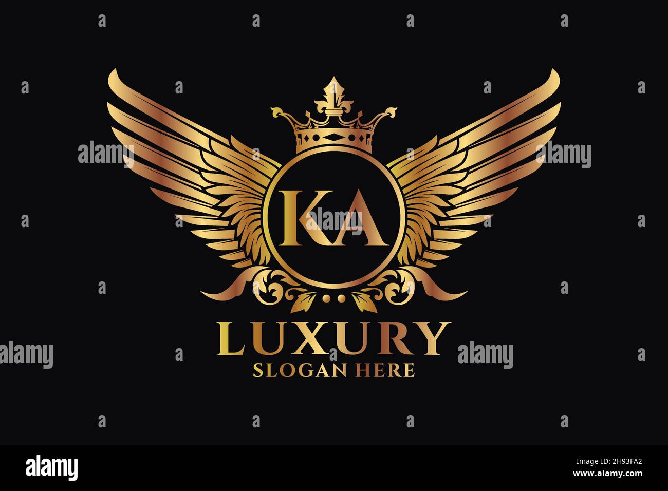Luxury royal wing Letter KA crest Gold color Logo vector, Victory logo, crest logo, wing logo, vector logo . Stock Vector
