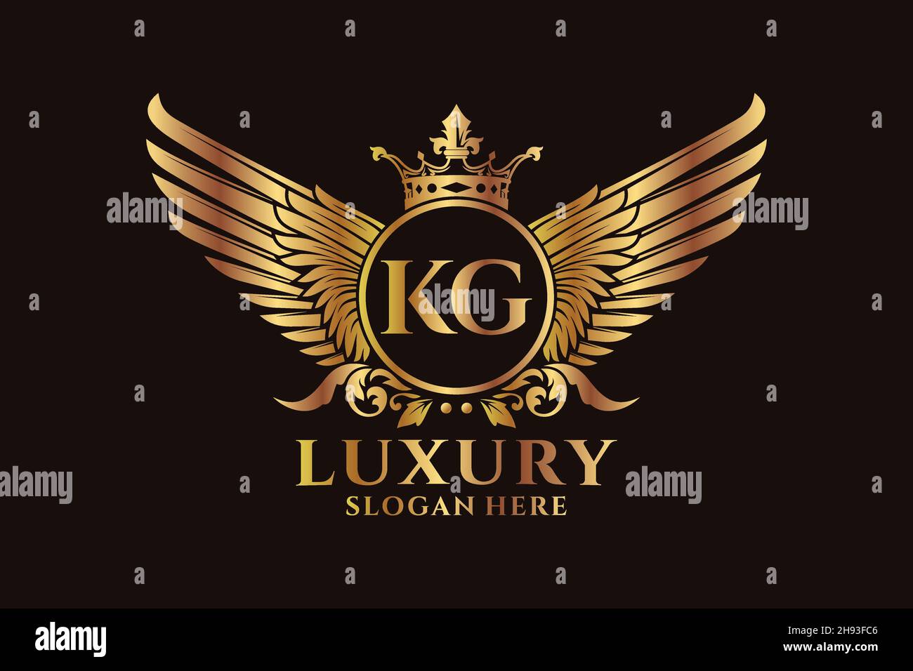 Luxury royal wing Letter KG crest Gold color Logo vector, Victory logo, crest logo, wing logo, vector logo . Stock Vector