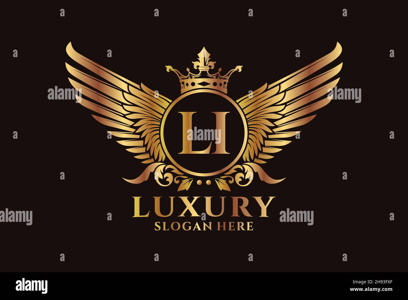 Luxury royal wing Letter LI crest Gold color Logo vector, Victory logo, crest logo, wing logo, vector logo . Stock Vector