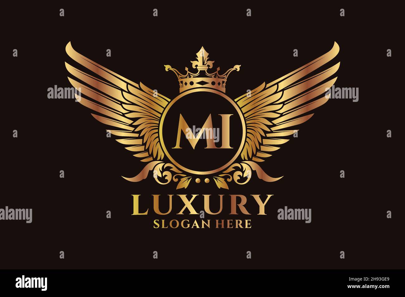 Luxury royal wing Letter MI crest Gold color Logo vector, Victory logo, crest logo, wing logo, vector logo . Stock Vector