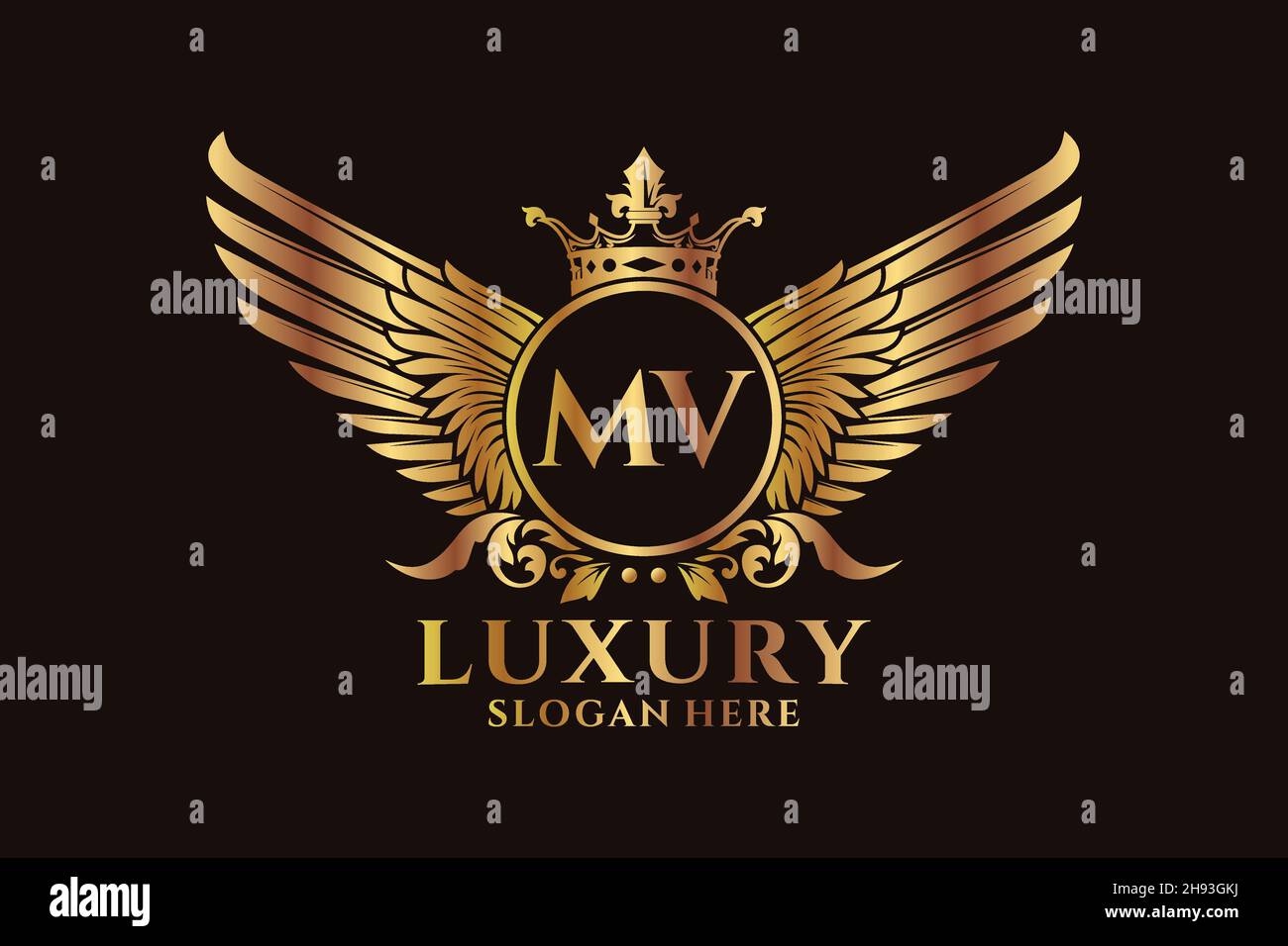 Luxury royal wing Letter MV crest Gold color Logo vector, Victory logo ...