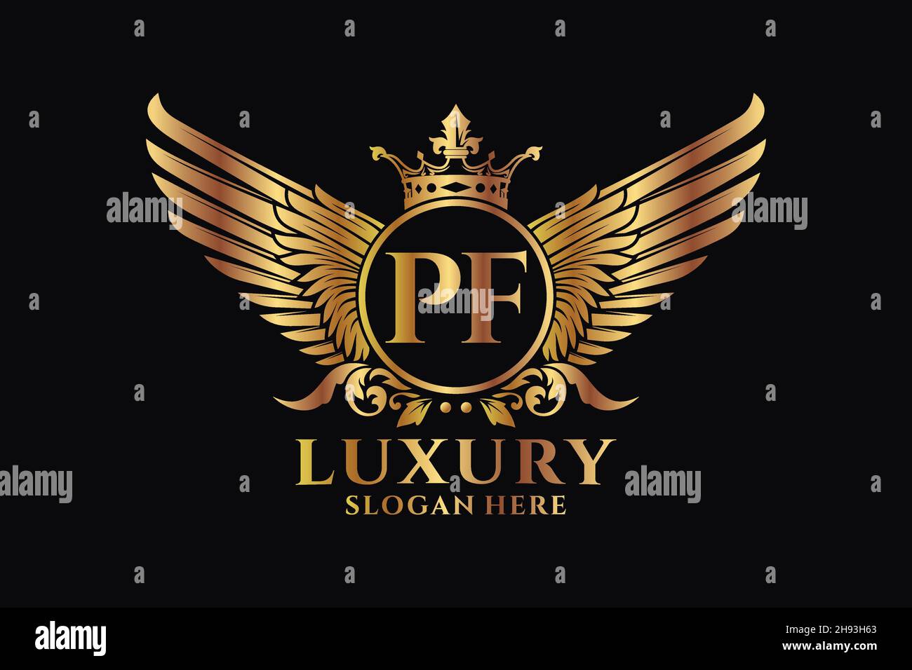 Luxury royal wing Letter PF crest Gold color Logo vector, Victory logo, crest logo, wing logo, vector logo . Stock Vector