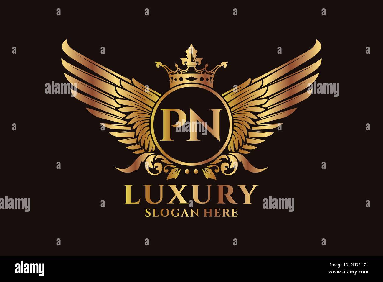 Luxury royal wing Letter PN crest Gold color Logo vector, Victory logo, crest logo, wing logo, vector logo . Stock Vector