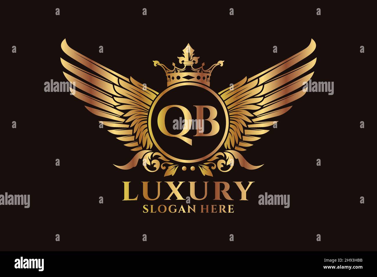 Luxury royal wing Letter QB crest Gold color Logo vector, Victory logo, crest logo, wing logo, vector logo . Stock Vector