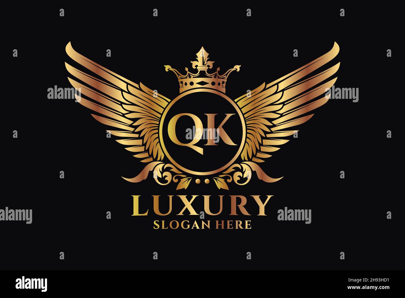 Luxury royal wing Letter QK crest Gold color Logo vector, Victory logo ...