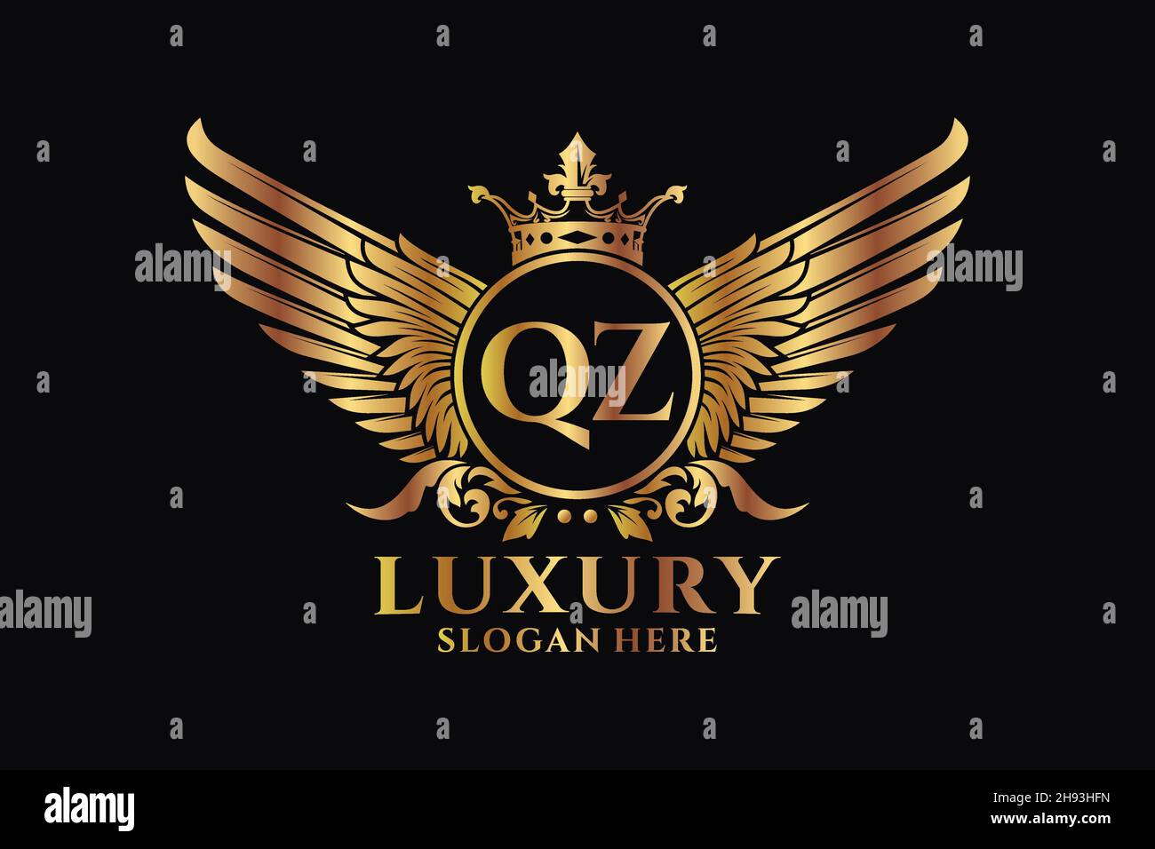 Luxury royal wing Letter QZ crest Gold color Logo vector, Victory logo, crest logo, wing logo, vector logo . Stock Vector