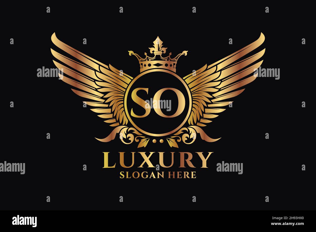 Luxury royal wing Letter SO crest Gold color Logo vector, Victory logo, crest logo, wing logo, vector logo . Stock Vector